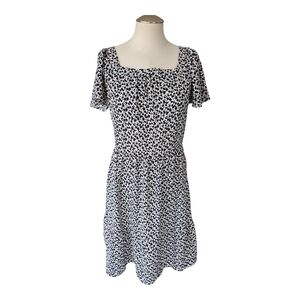 Monteau Los Angeles Black White Floral Mini Dress Square Neck Size M